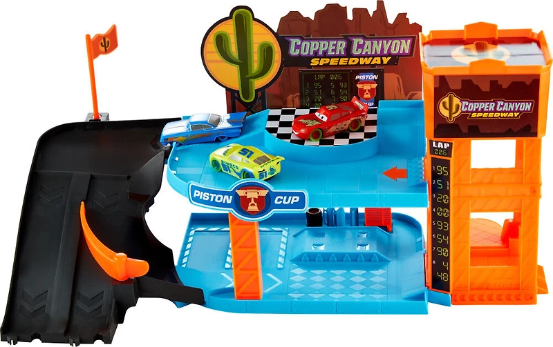 Disney · Pixar Cars-Garage Phosphorescent Copper Canyon-Coffret avec Véhicules Phosphorescents à l'échelle 1/55