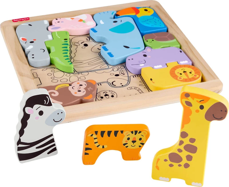 Fisher-Price-Puzzle Animaux en Bois-Tri de formes avec 13pièces