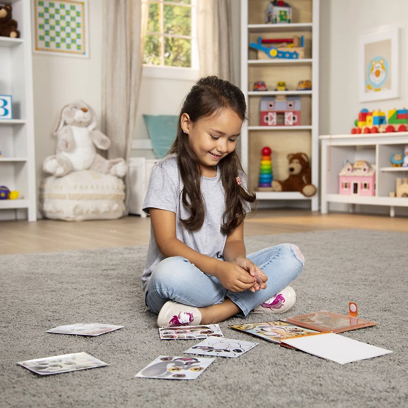 Melissa & Doug On the Go Make-a-Face Reusable Sticker Pad Travel Toy Activity Book - Safari Animals (10 Scenes