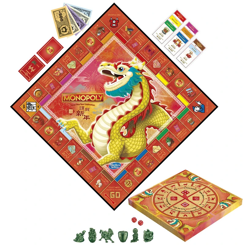 Monopoly Lunar New Year Celebration Edition Board Game, Year of the Dragon, Family Games for 2-6 Players, About 40 Mins.