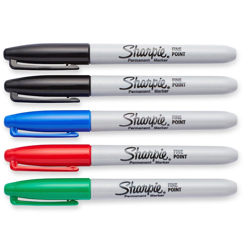 Sharpie Permanent Markers, Fine Point, Assorted Colours, 5 Count
