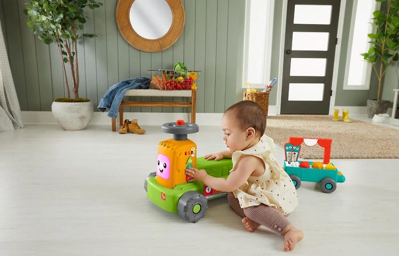 Fisher-Price-Mon Tracteur de la Ferme 4 en 1 Rires et Éveil avec Remorque à tirer-Jouet d'éveil Version Multilangues