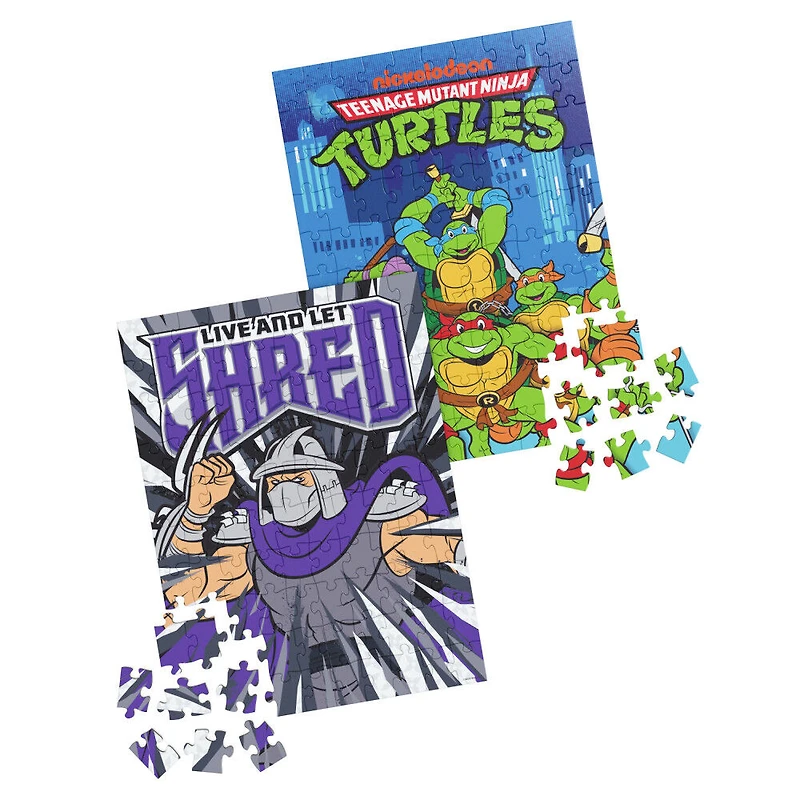 TMNT, 100-Piece Double Sided Jigsaw Puzzle 2-in-1 Ninja Turtles Heroes and Villians Kids Puzzles