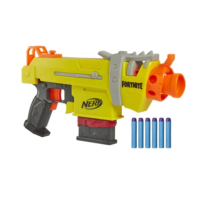 Nerf Fortnite, blaster à fléchettes SMG-L motorisé avec 3 cibles, chargeur 6 fléchettes et 6 fléchettes Nerf Elite officielles - Notre exclusivité