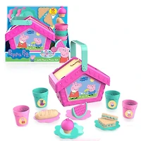 Peppa Pig Let's Have a Picnic Set, Travel Toy with Handle Includes 4 Settings and Play Food, 15-Pieces