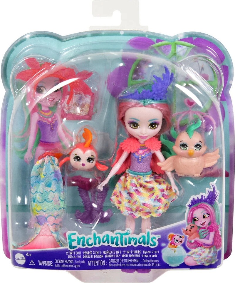 Enchantimals Poupée2 en 1 Oiseau et Poisson, 2animaux, access.