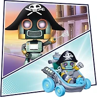 Pyjamasques, Course poursuite Gluglu contre Robot pirate, jouet préscolaire de 2 mini-véhicules et 2 figurines articulées