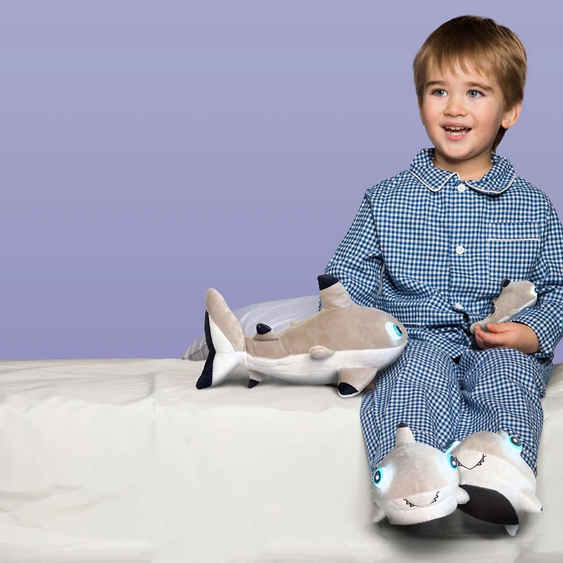 Ensemble NightBuddies and BabyBuddies Requin Beige de 15" and 5" en Peluche Yeux Lumineux