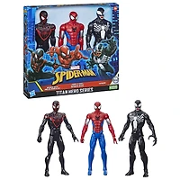 Marvel Spider-Man Titan Hero Series Spider-Man (Miles Morales) Armored Spider-Man Venom 12-Inch-Scale Figure 3-Pack