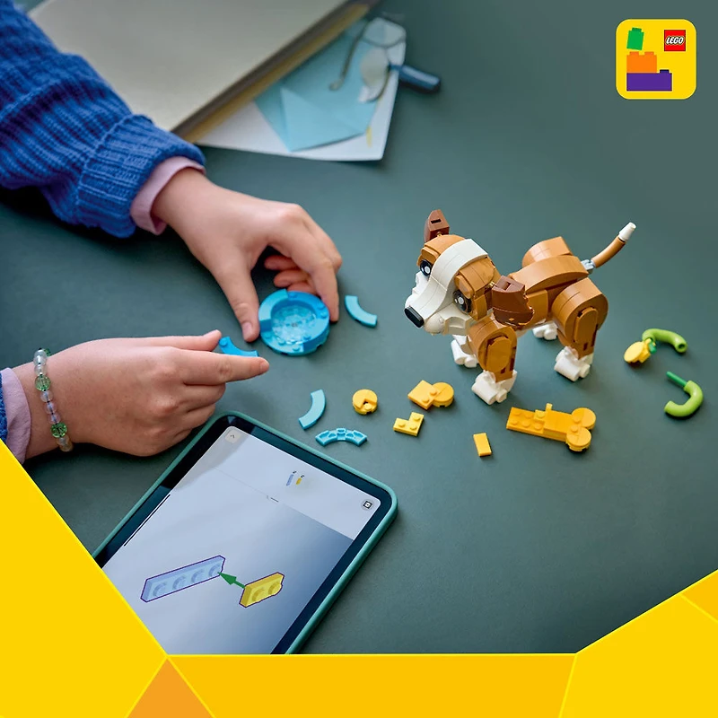 LEGO Creator 3 en 1 Les Animaux Mignons : Le Chiot Joueur, Jouets d'Animaux, Se Transforme en Écureuil ou en Canard 31382