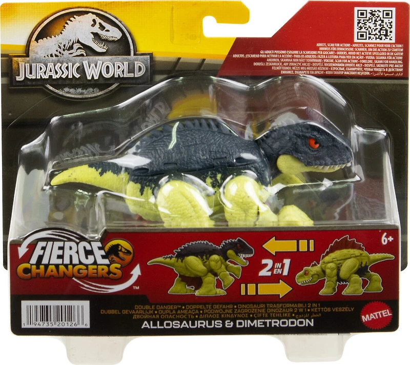 Jurassic World Dimetrodon to Allosaurus Dinosaur Transforming Toy, Double Danger