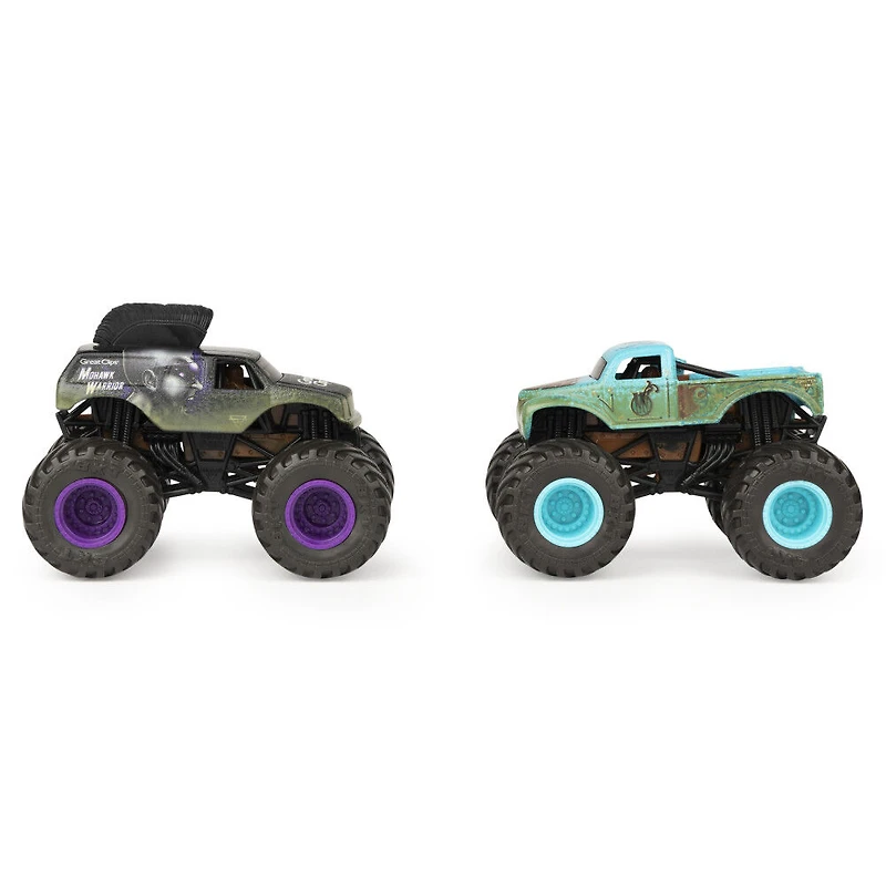 Monster Jam, Coffret de 2 monster trucks officiels en métal moulé Mohawk Warrior vs. W qui changent de couleur, échelle 1:64
