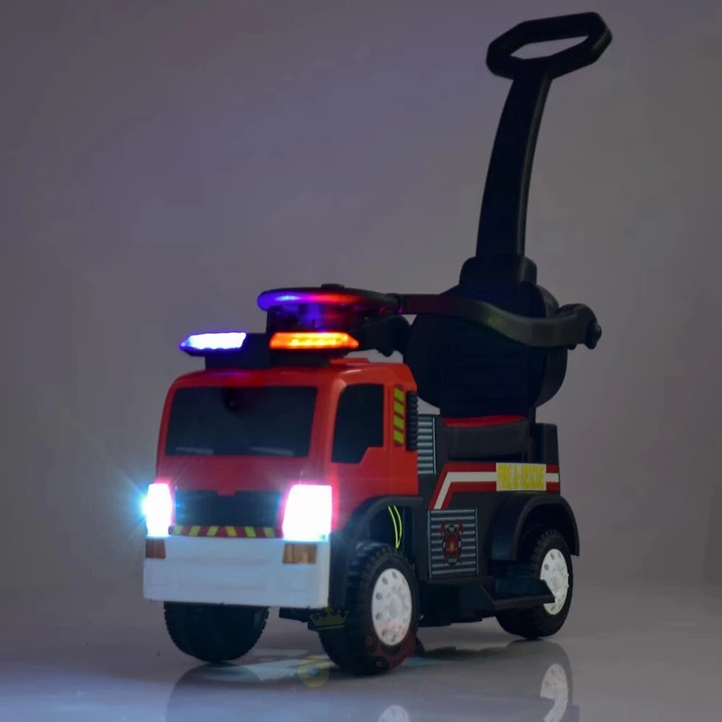 KidsVip 6V Enfants at Tout-Petits Fire Truck sur la Voiture de Poussée de Camion Voiture Eléctrique, avec siege en cuir - Édition anglaise