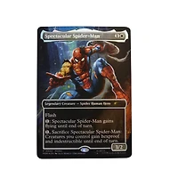 Marvel Legends Series Magic: The Gathering, figurine Spider-Man endommagé au combat avec carte premium exclusive