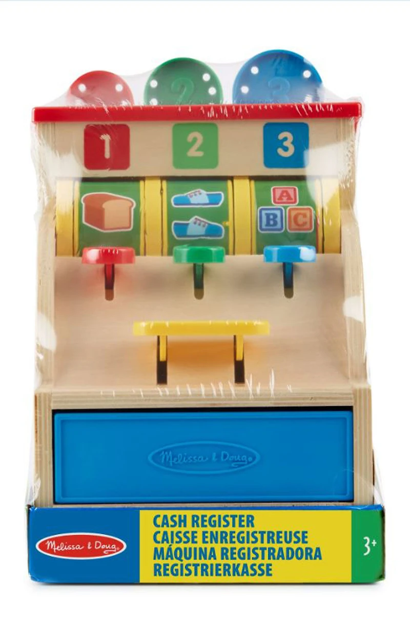 Melissa & Doug Spin and Swipe Caisse enregistreuse en bois avec 3 pièces de jeu, carte de crédit