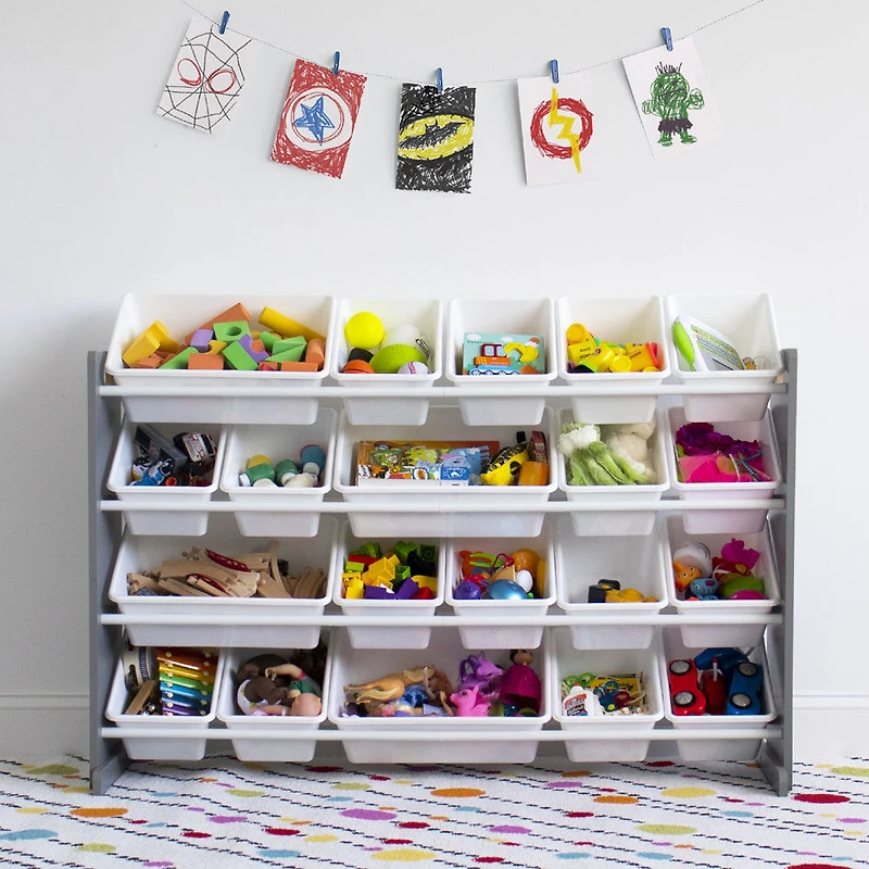 Toy Organizer with 20 Bins, Grey/White