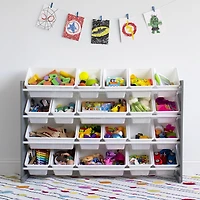 Toy Organizer with 20 Bins, Grey/White