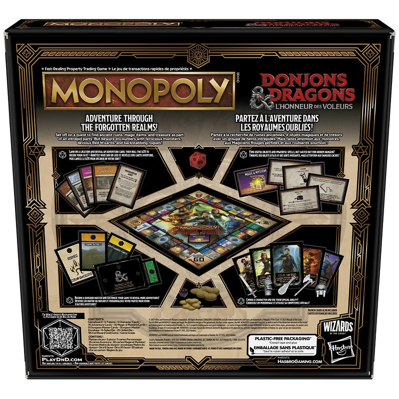 Jeu Monopoly Donjons and Dragons : L'honneur des voleurs, inspiré du film, jeu de plateau DandD pour 2 à 5 joueurs