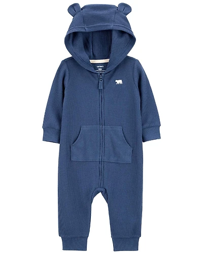 Carter's Zip Up Hooded Thermal Jumpsuit Blue  3M