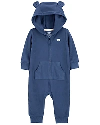 Carter's Zip Up Hooded Thermal Jumpsuit Blue  3M