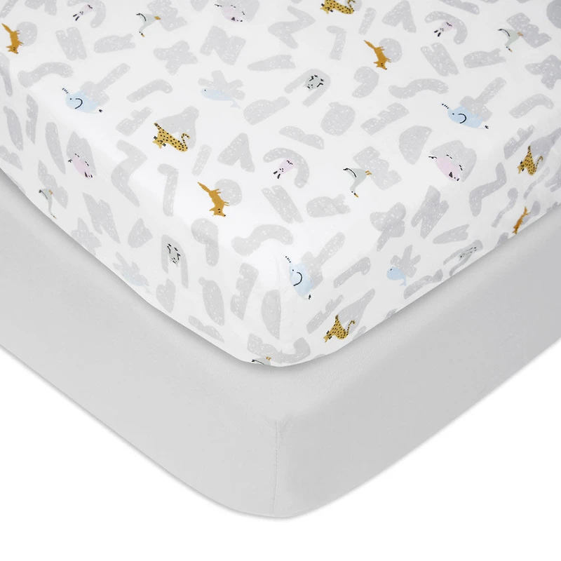 Drap De Coton Tissé - Alphabet Animaux 2Pk
