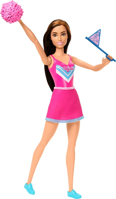 Barbie Cheerleader Fashion Doll in Cheerleader Uniform, Includes Pom Pom, Flag, and Puppy Mascot