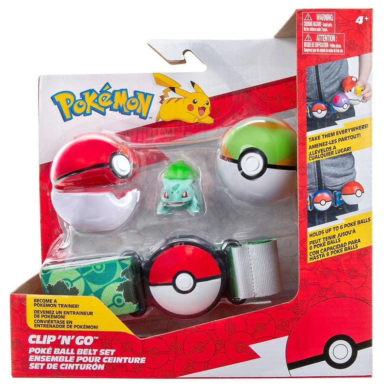 Pokémon Clip 'N Go, ensemble de ceinture Poké Ball - Poké Ball, Faiblo Ball (Nest Ball) et Bulbizarre (Bulbasaur) no 1