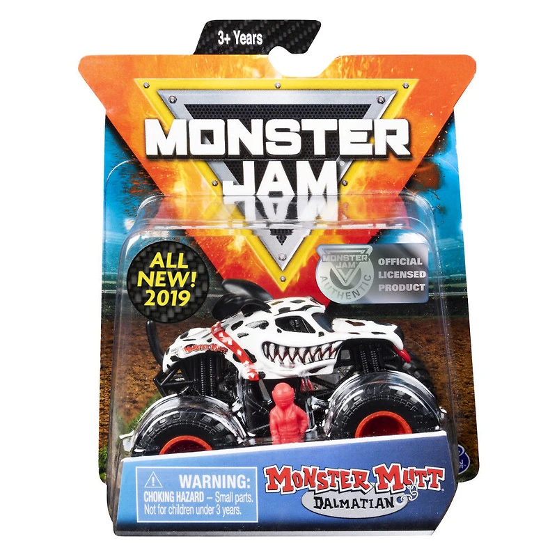 Monster Jam, Monster truck authentique Monster Mutt Dalmatian en métal moulé à l'échelle 1:64, série Ruff Crowd