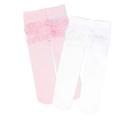 Baby Mode Signature Lot de 2 collants : rose et blanc