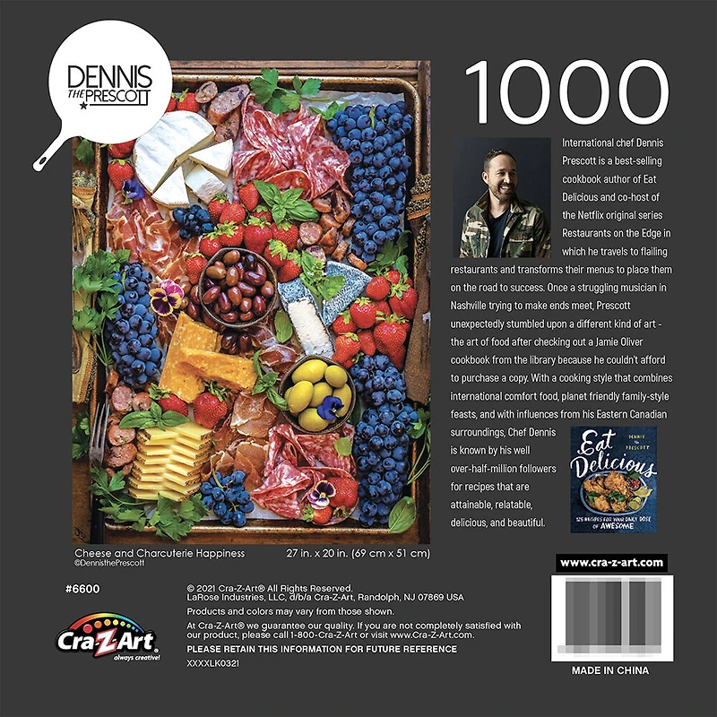 Cra-Z-Art - Dennis Prescott 1000pc Puzzle - Cheese and Charcuterie Happiness