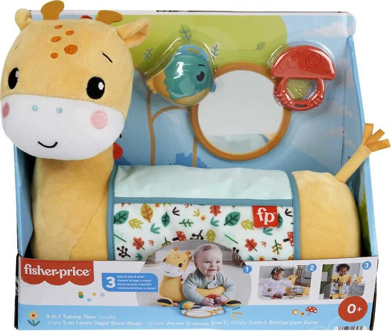 Fisher-Price - Girafe Jeu sur le ventre 3 en 1, hochet, dentition, mir. 