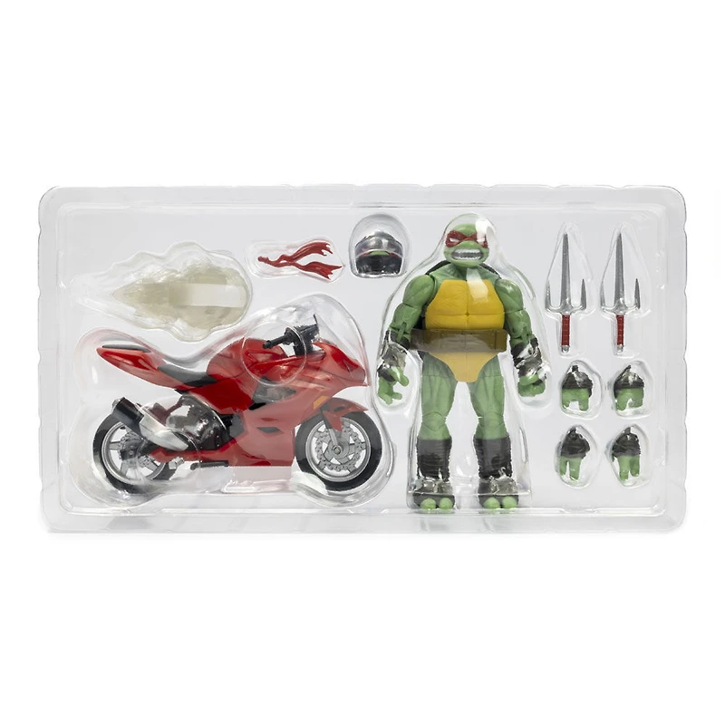 Figurine Raphael bande dessinée avec moto rouge BST AXN + VÉHICULE Tortues Ninja