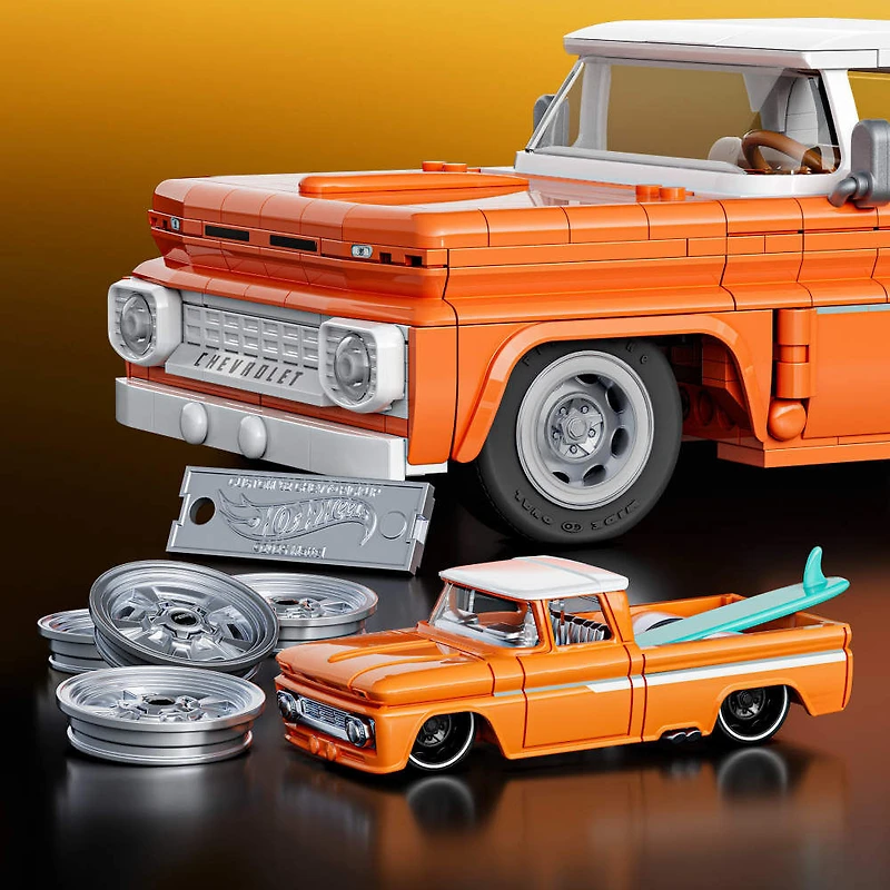 Mattel Brick Shop Hot Wheels Custom '62 Chevy Pickup Building Toy Kit (858 Pieces), for Collectors