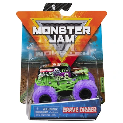 Monster Jam, Monster truck Grave Digger officiel, véhicule en métal moulé, série Nitro Neon, échelle 1:64