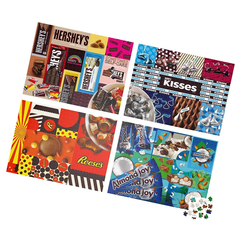 Hershey's, Coffret de 4 puzzles, 500 pièces qui se combinent pour former un méga puzzle : Reese's, Hershey's Kisses, Almond Joy