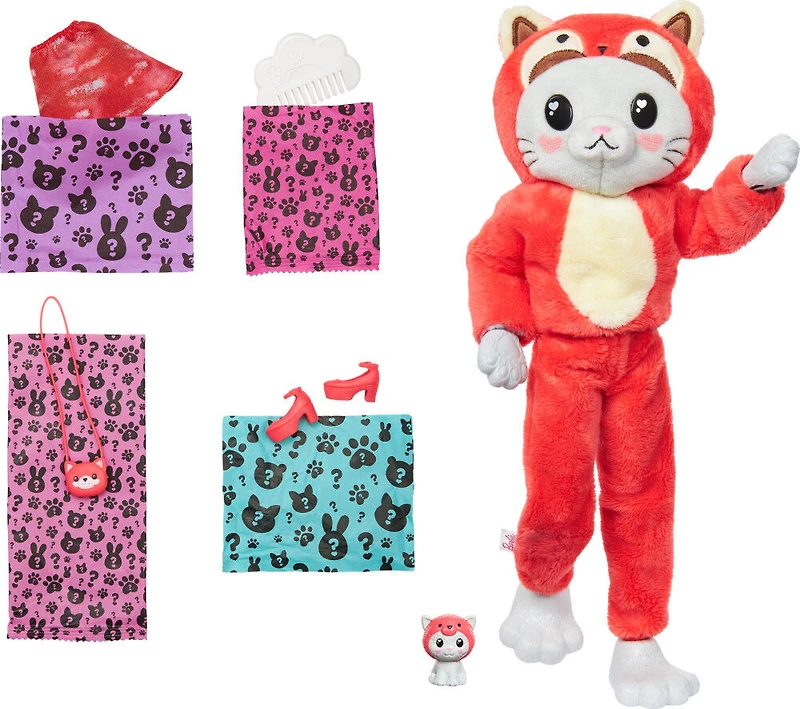 Barbie Cutie Reveal Costume-Themed Series Doll & Accessories with 10 Surprises, Kitten as Red Panda