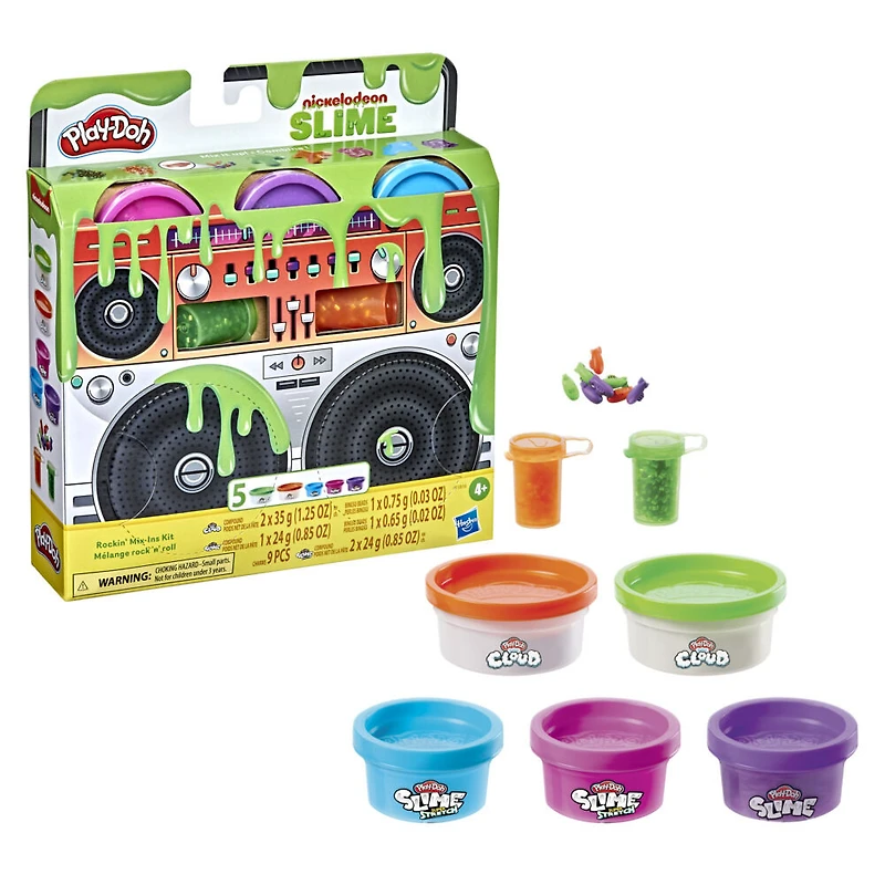 Play-Doh Nickelodeon Slime Rockin' Mix-ins Kit with 5 Colors and 3 Mix-in Bead Varieties, Non-Toxic