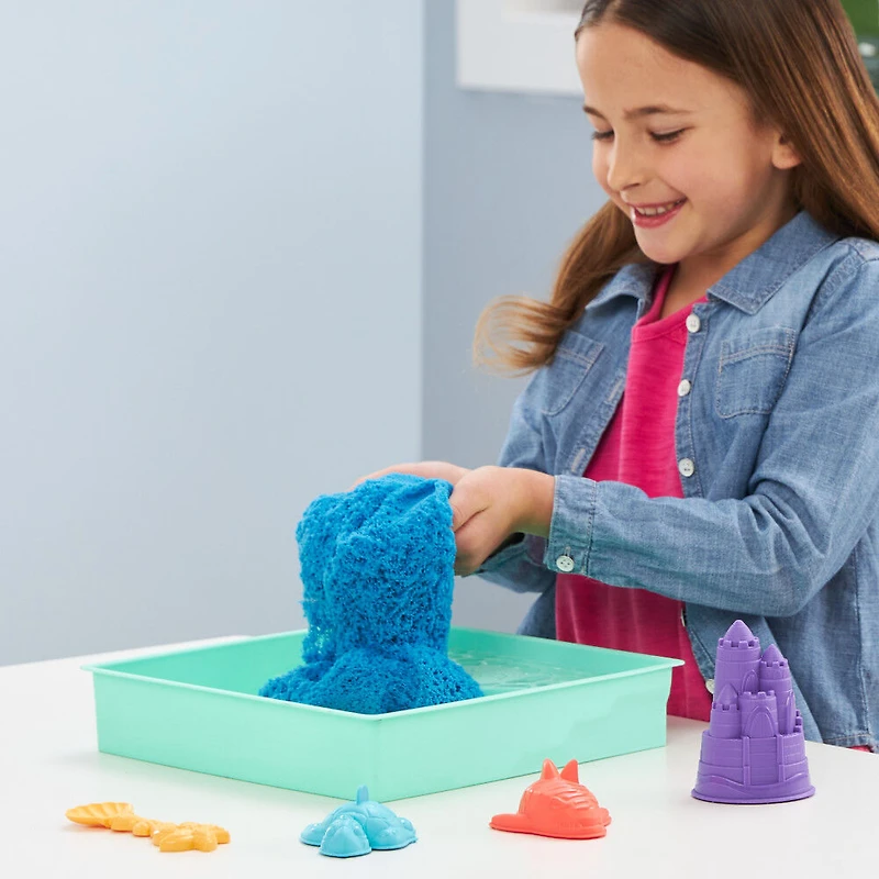 Kinetic Sand Sandbox Set, 1lb Play Sand, Sandbox Storage, 4 Molds and Tools