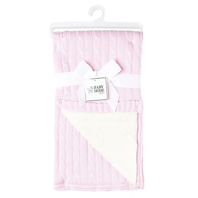 Pink Cable Knit Sherpa Baby Blanket