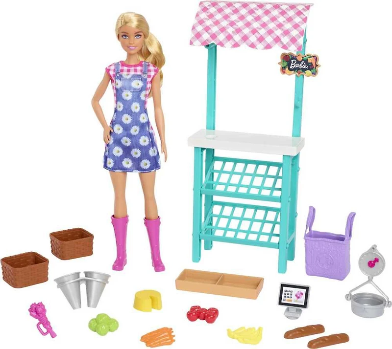 Barbie - Coffret de jeu Le marché fermier - Poupée Barbie (blonde)