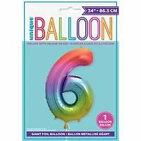 Rainbow Number 6 Shaped Foil Balloon 34"