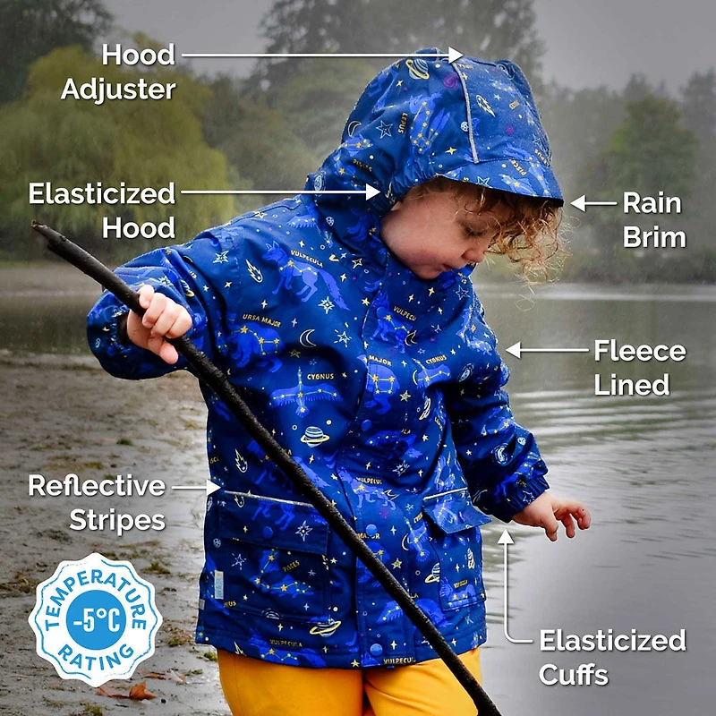 Kids Fleece Lined Rain Jackets | Space Dinos