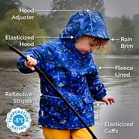 Kids Fleece Lined Rain Jackets | Space Dinos