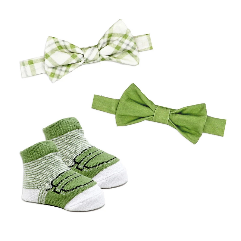 Baby Mode Siganture 3 Piece Bowtie & Sock Set: Sage Plaid