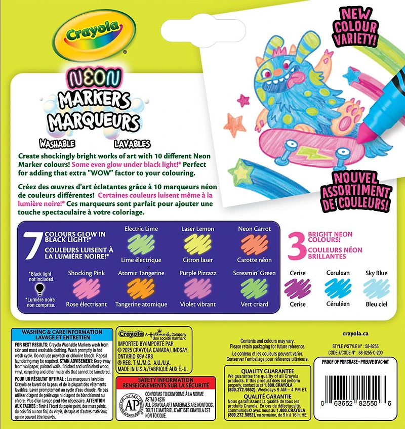 Crayola Neon Washable Markers, 10 Count