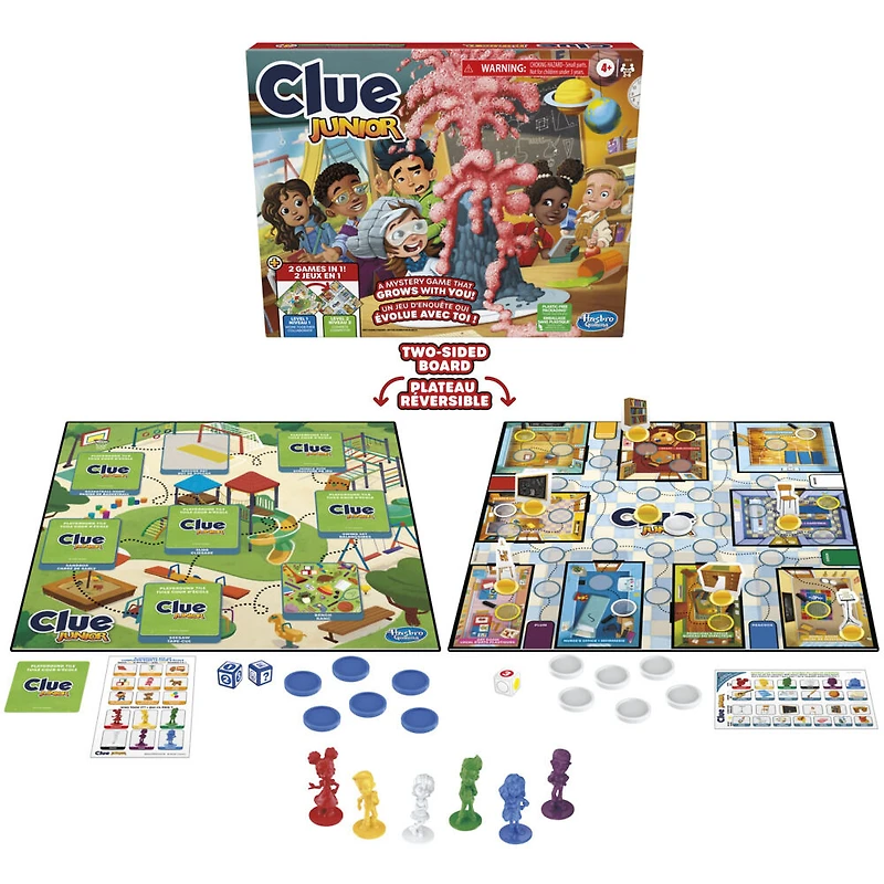 Clue Junior Game, 2-Sided Gameboard, 2 Games in 1, Clue Mystery Game for Younger Kids, Kids Board Games, Junior Games
