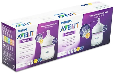 Philips Avent Natural Baby Bottles, Clear, 4oz, 5pack bundle SCF010/5PK