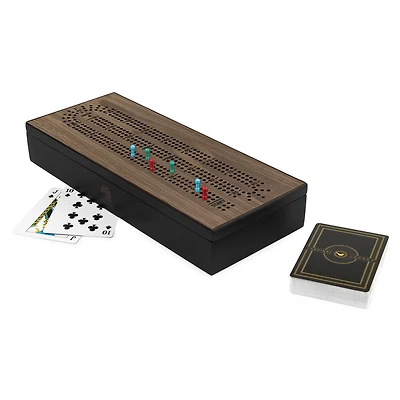 Legacy Deluxe Cribbage Classic Game with Lined Wooden Case and Colored Metal Movers