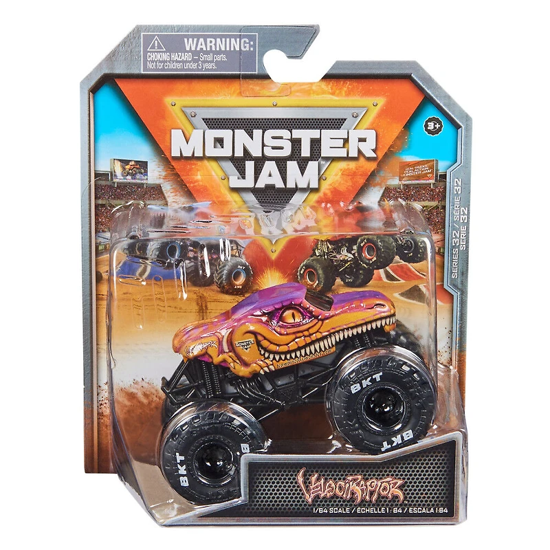 Monster Jam, Monster truck Velociraptor officiel, véhicule en métal moulé, échelle 1:64