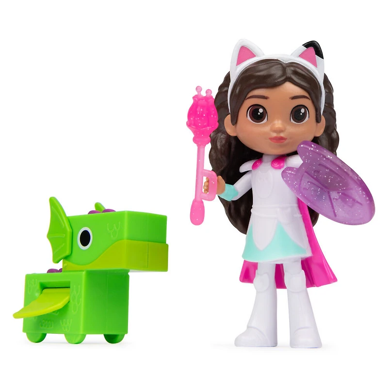 DreamWorks Gabby's Dollhouse, Knight Gabby Toy Figure Set with Surprise Toy and Mini Dragon Pal